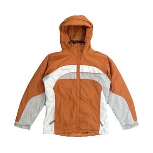 Columbia Women's S Orange White Hooded Winter Jacket‎ Fleece Lined Ski Snow Coat